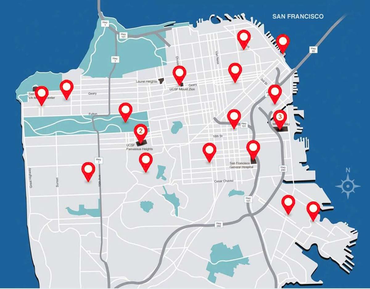 نقشه از San Francisco بیمارستان