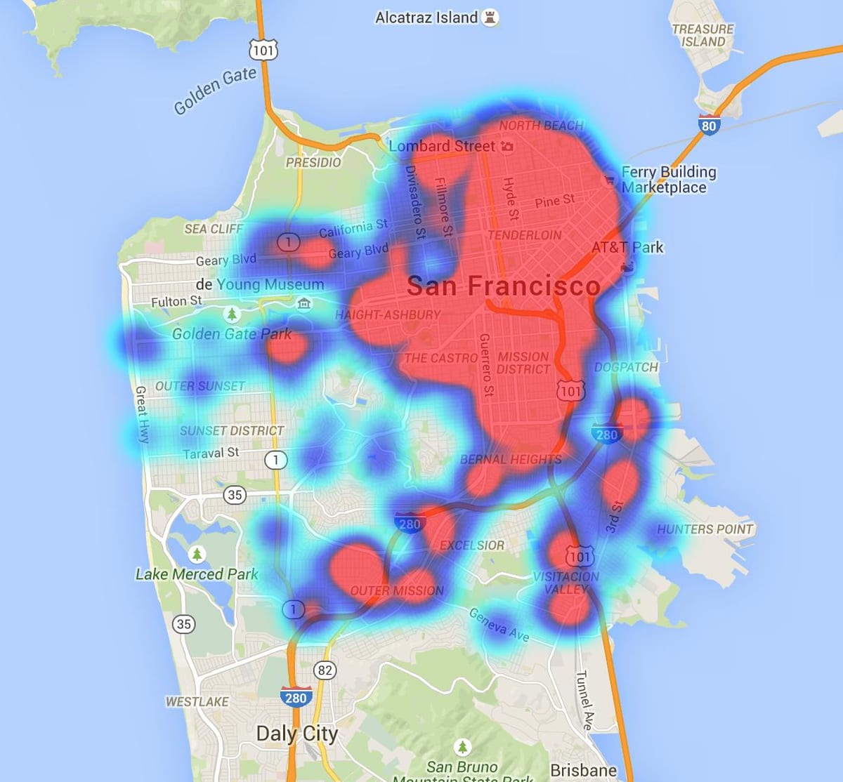 نقشه از San Francisco مدفوع
