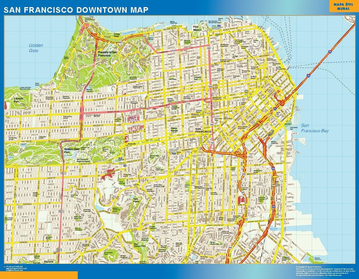 نقشه از San Francisco دیوار