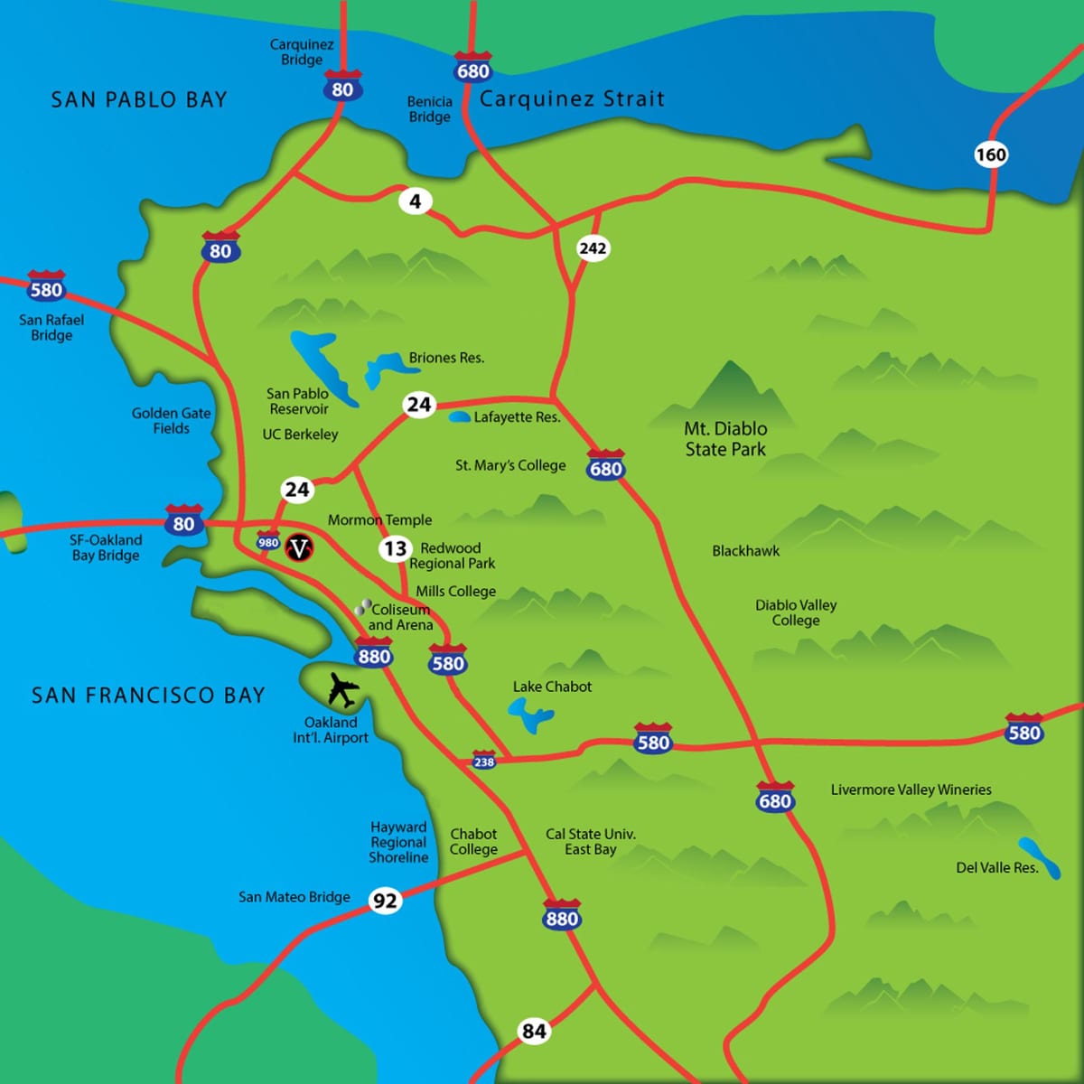 نقشه از east bay area, ca