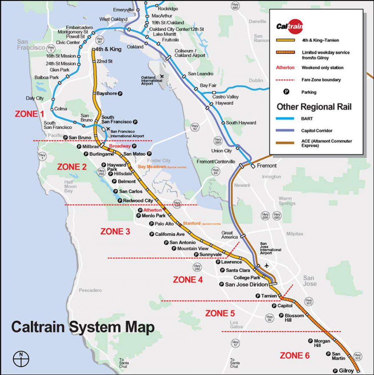caltrain نقشه مسیر