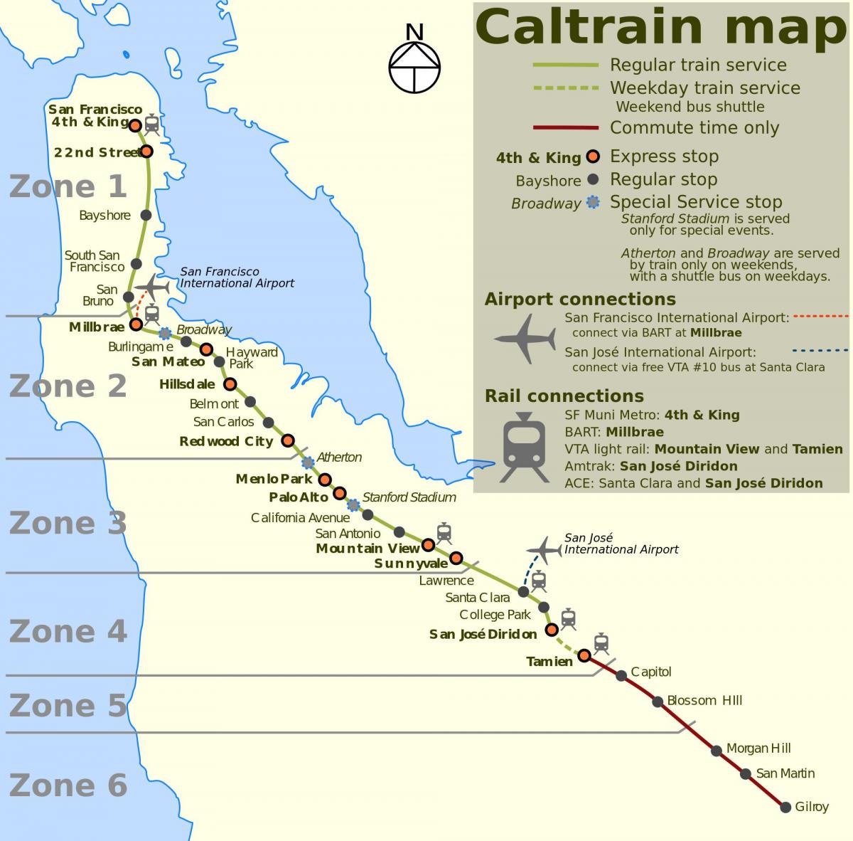 سان فرانسیسکو caltrain نقشه