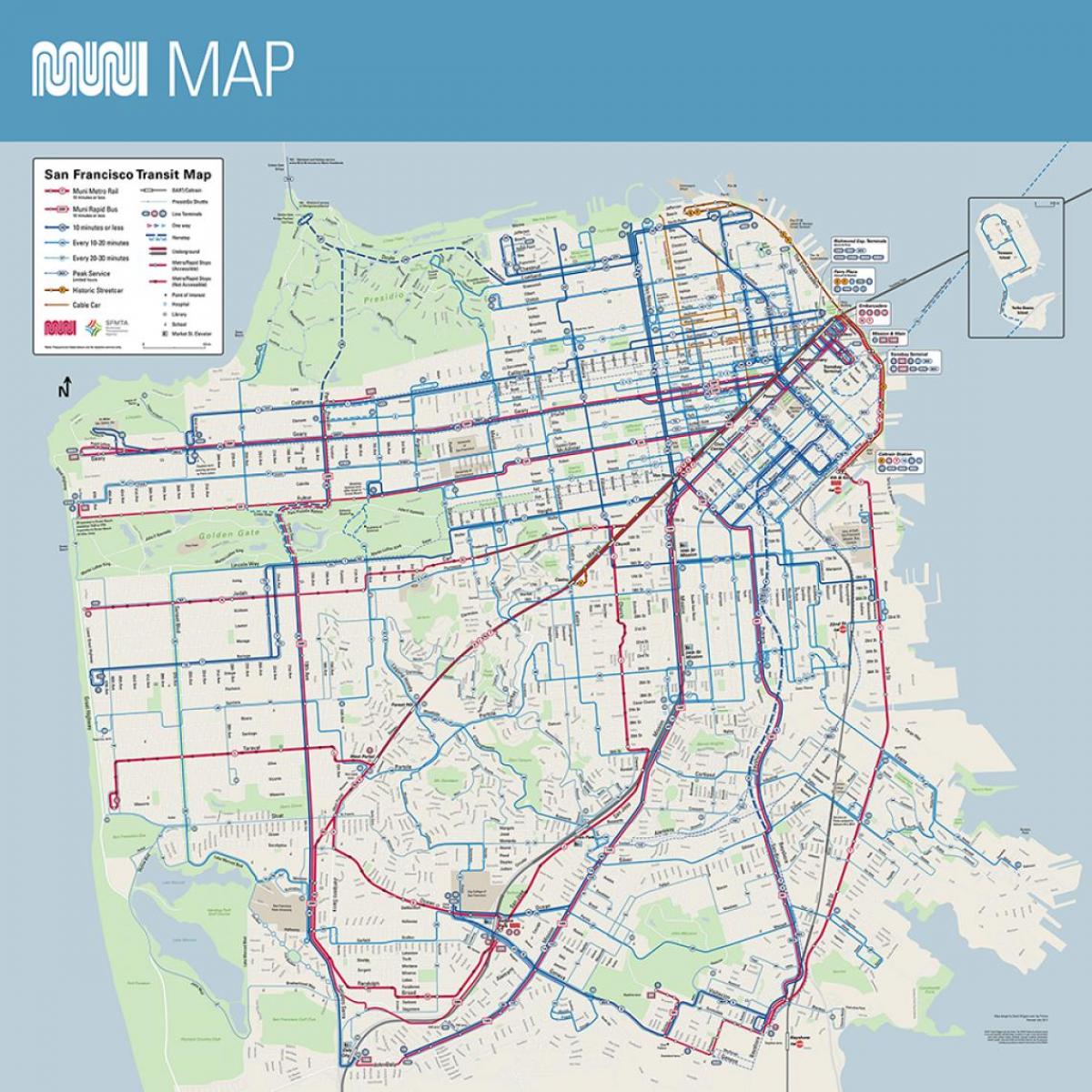 muni نقشه San Francisco, ca