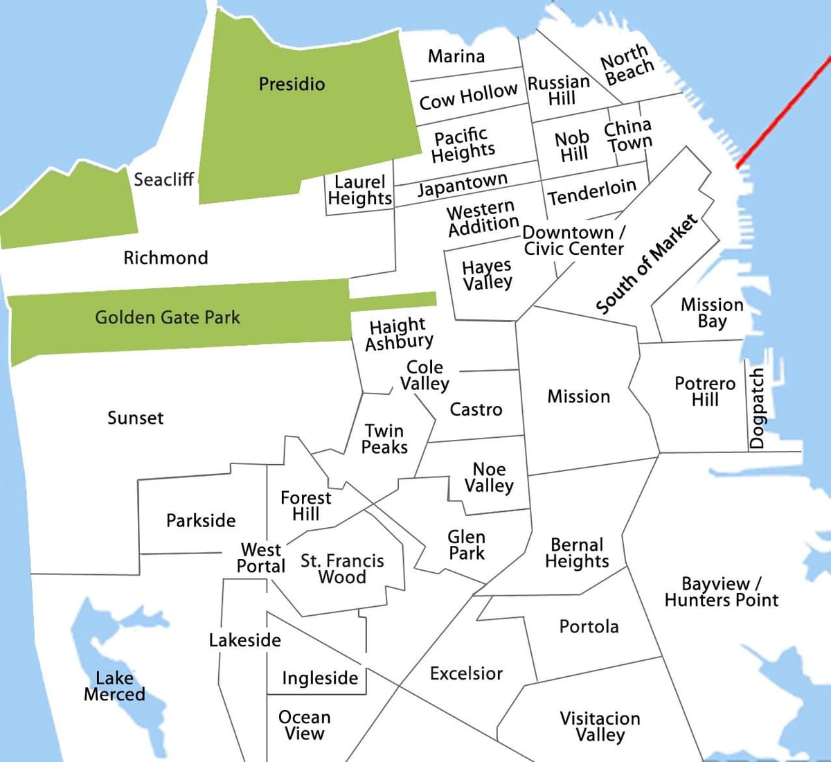 نقشه از San Francisco, محله های خنده دار