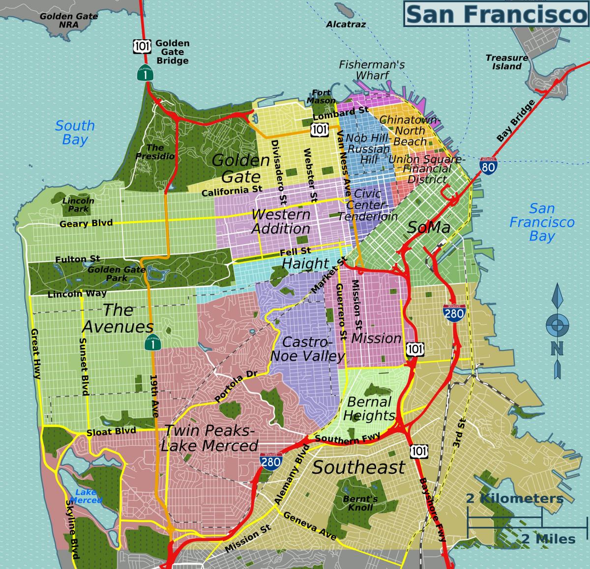 نقشه خیابان های سان فرانسیسکو کالیفرنیا