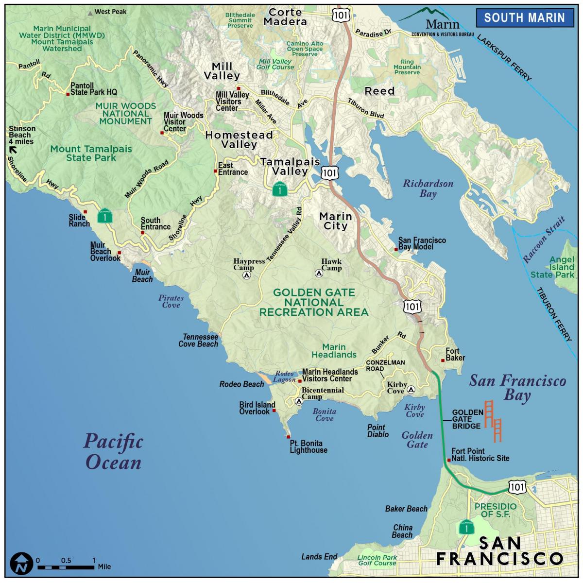 نقشه از جنگل ردوود سان فرانسیسکو