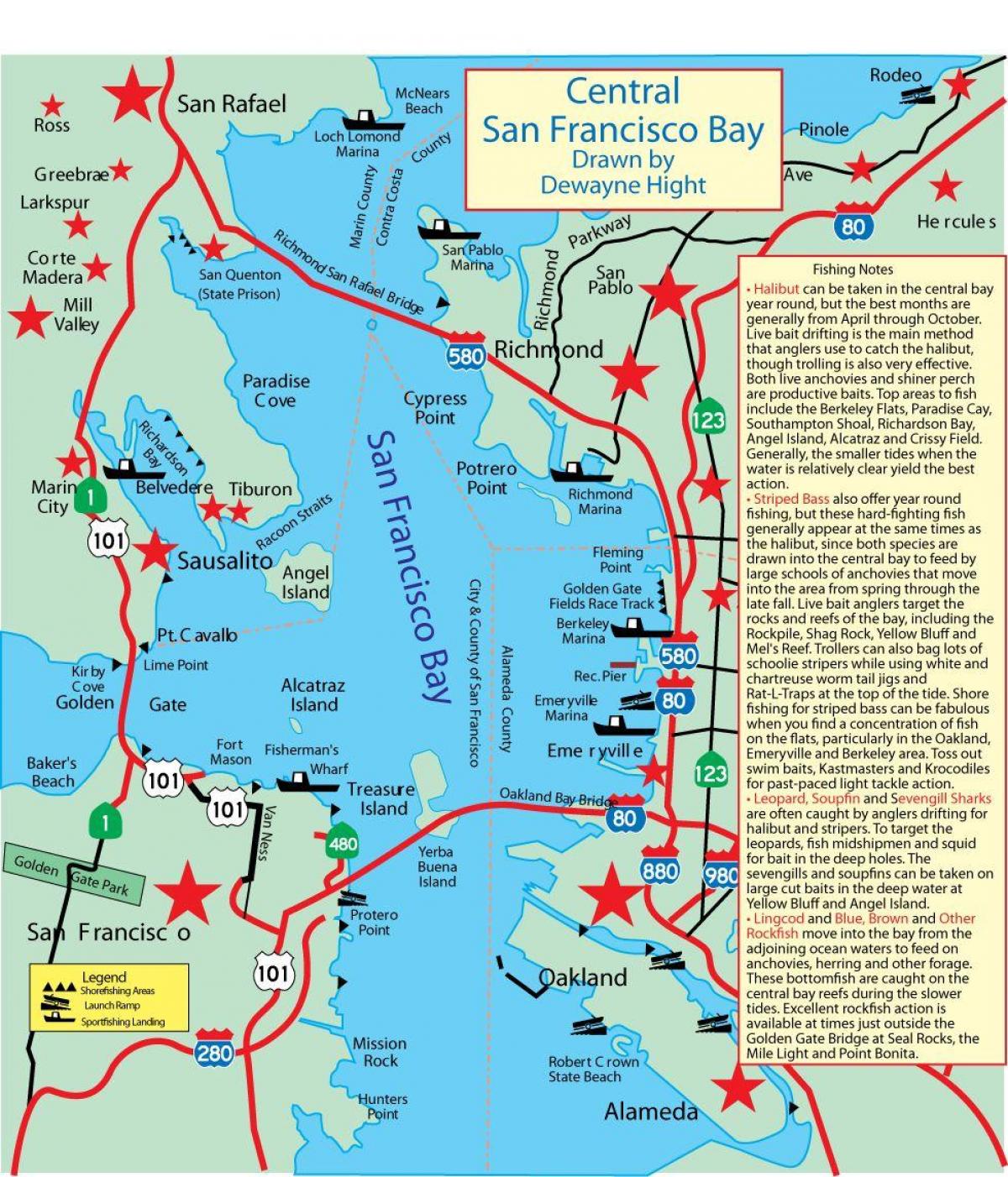 نقشه از San Francisco bay ماهیگیری 