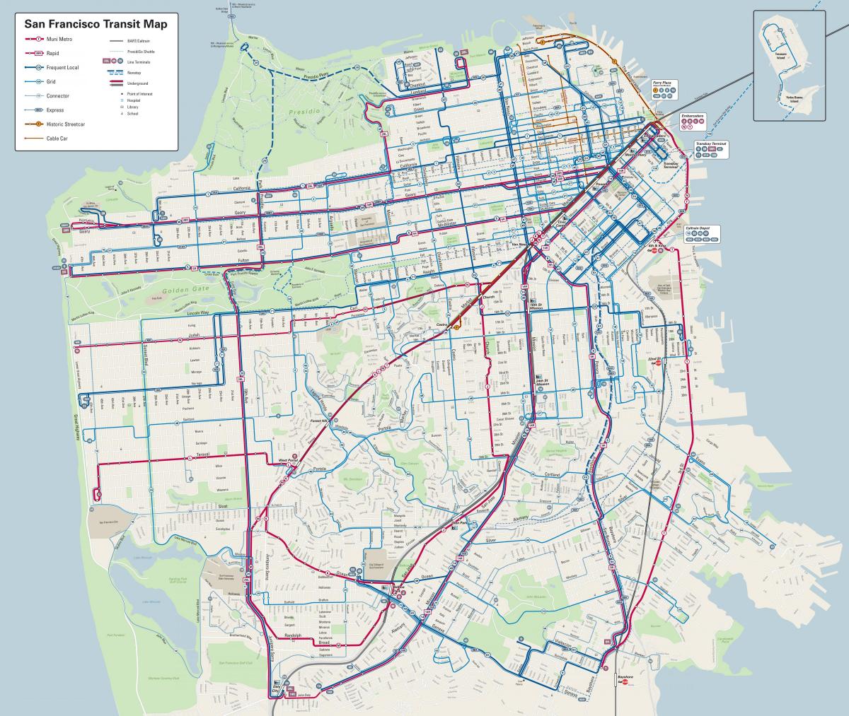 سان فرانسیسکو خطوط اتوبوس نقشه