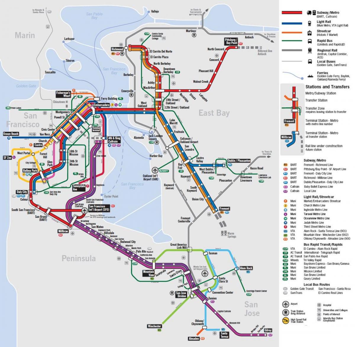 نقشه حمل و نقل عمومی سان فرانسیسکو