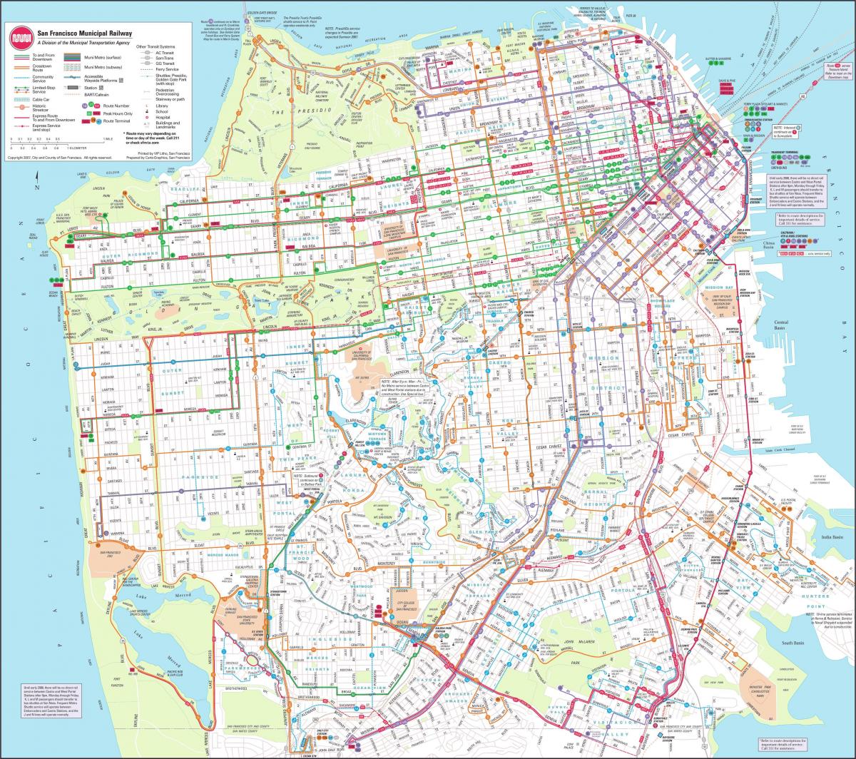 نقشه از San Francisco شهرداری راه آهن