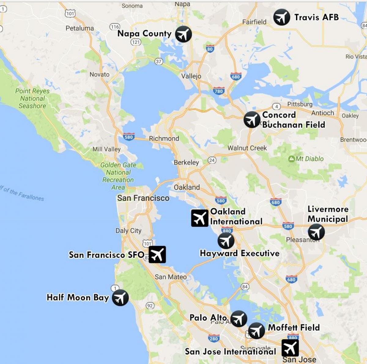 فرودگاه در نزدیکی سان فرانسیسکو نقشه