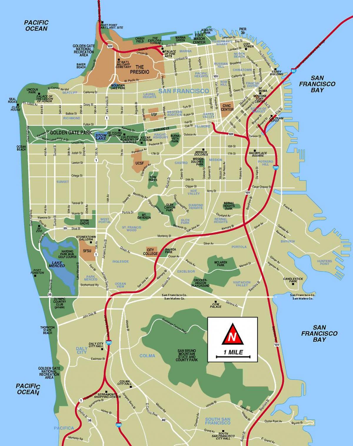 سان فرانسیسکو مکان برای بازدید در نقشه