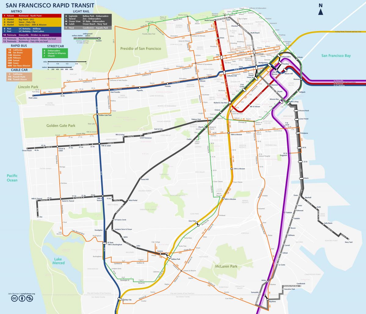 نقشه از San Fran حمل و نقل