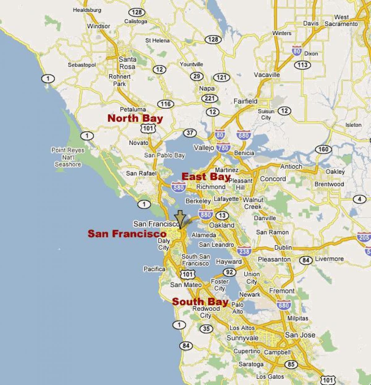 شمال کالیفرنیا منطقه خلیج نقشه