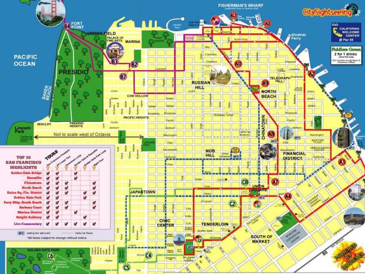 نقشه شهر گشت و گذار سان فرانسیسکو مسیر