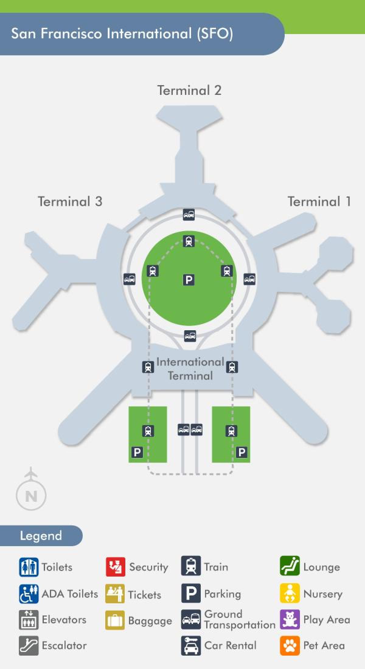 نقشه از فرودگاه SFO ترمینال 1