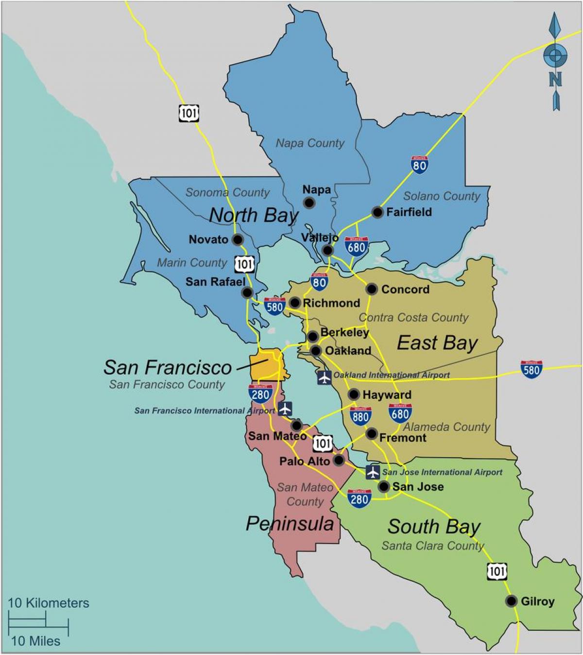 نقشه جنوب منطقه خلیج سان فرانسیسکو