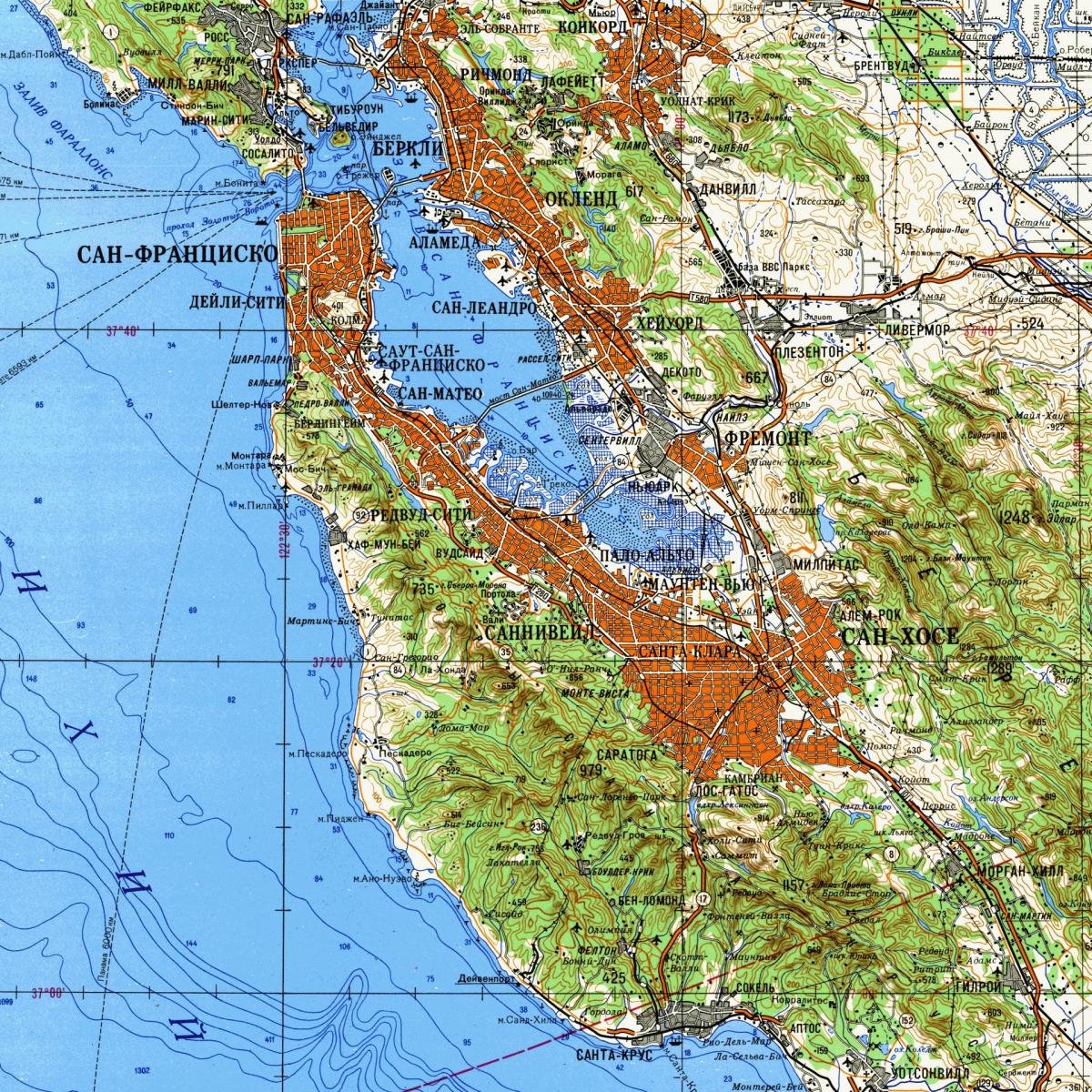 San Francisco bay area نقشه توپوگرافی