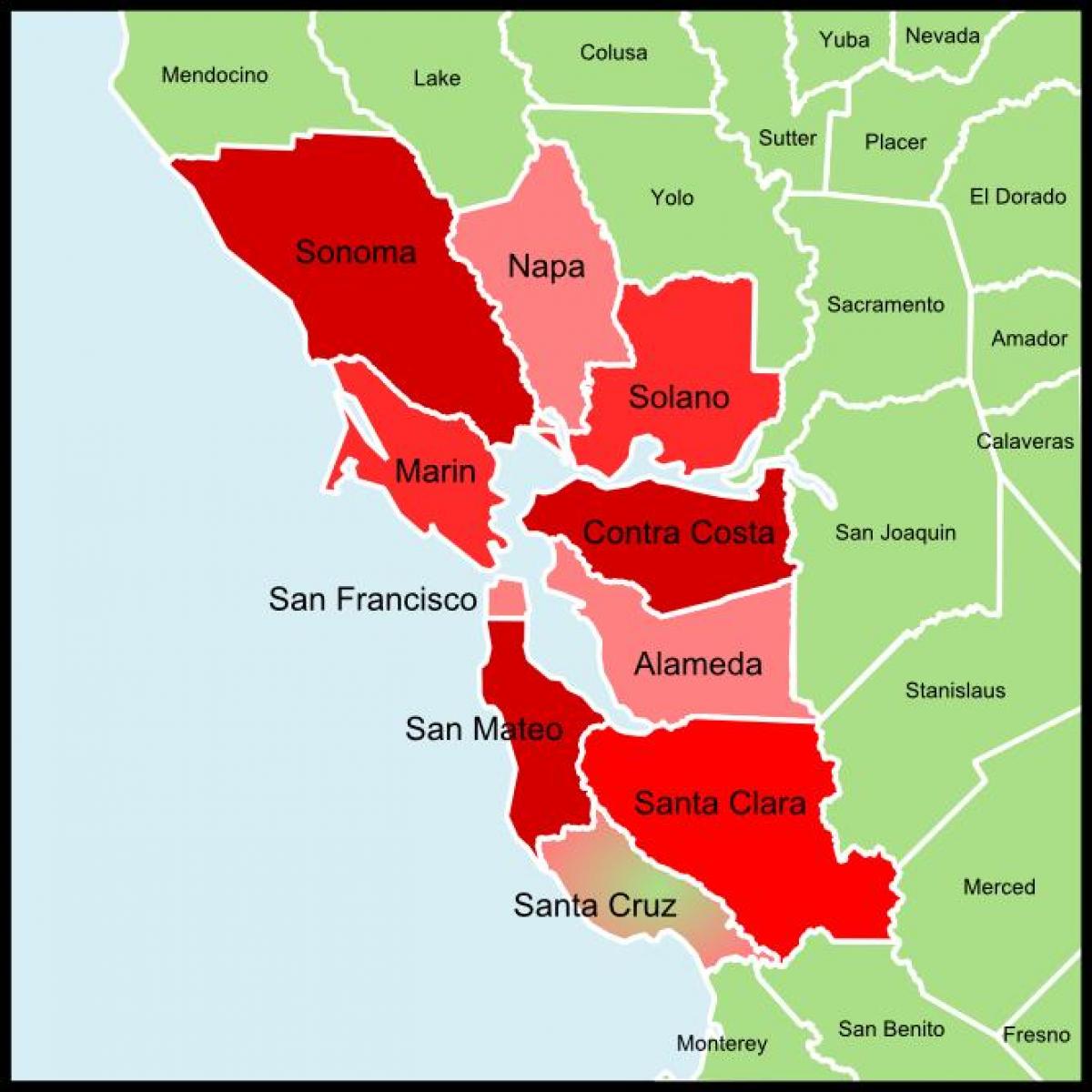 San Francisco bay area نقشه شهرستان