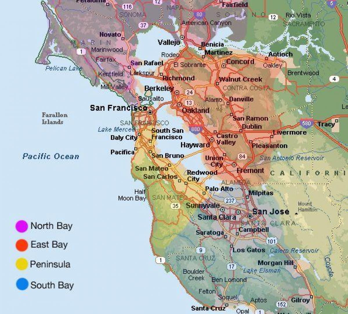 سان فرانسیسکو نقشه منطقه و مناطق اطراف آن