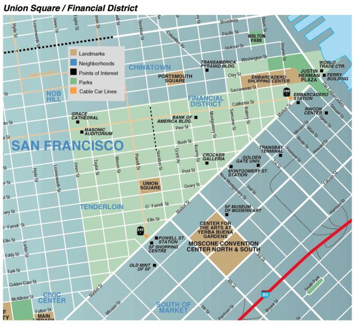نقشه از اتحادیه مربع در منطقه سان فرانسیسکو