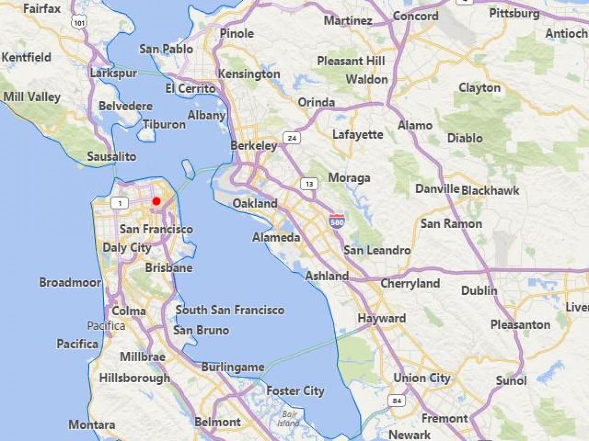 نقشه کالیفرنیا شهرستانها در نزدیکی سان فرانسیسکو