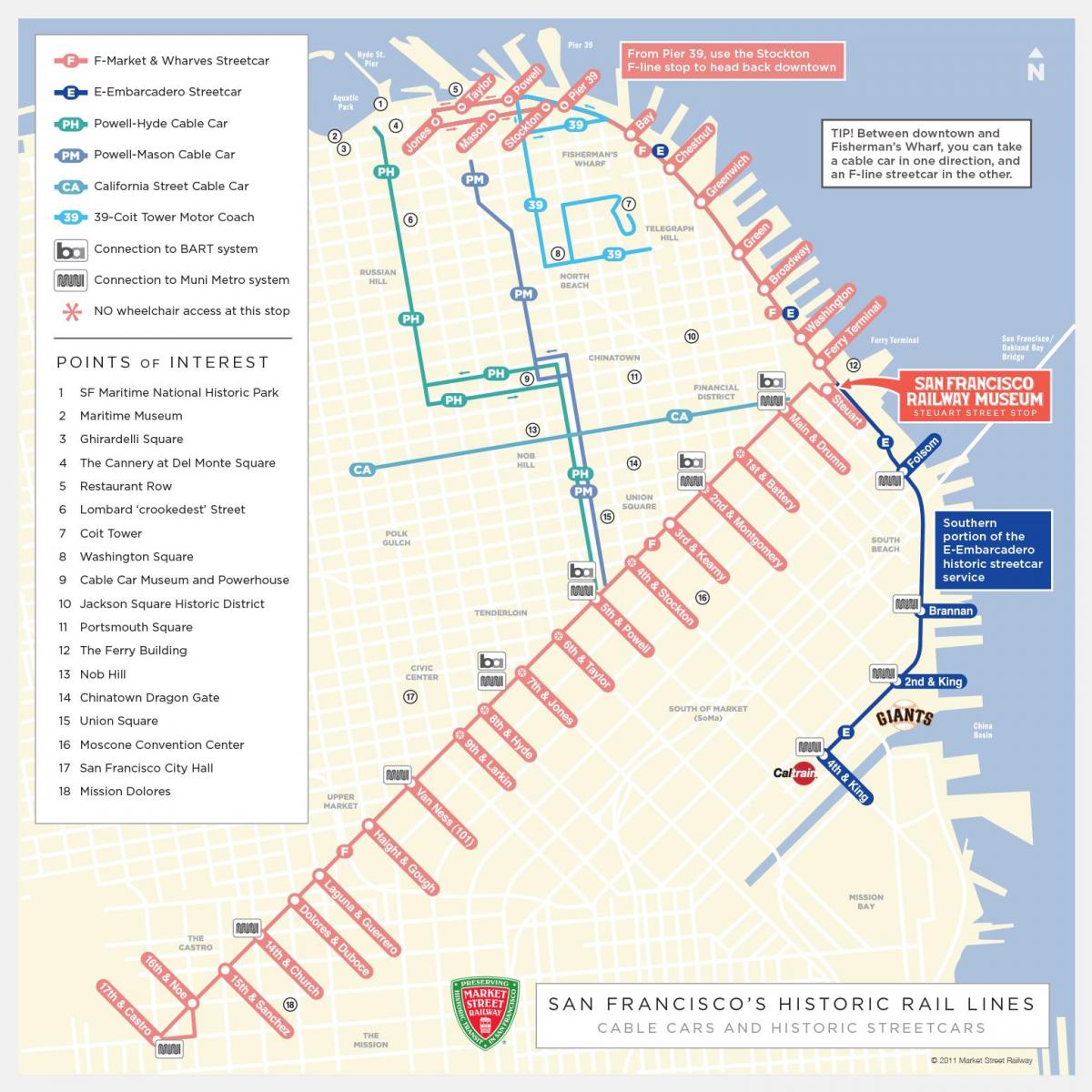نقشه از San Francisco مسیر واگن برقی