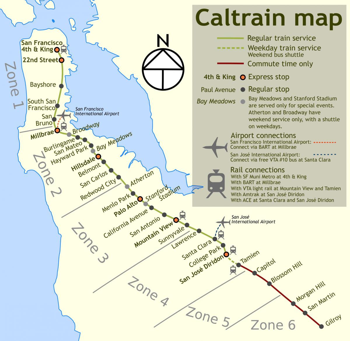 caltrain متوقف نقشه