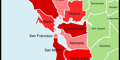 San Francisco bay area نقشه شهرستان
