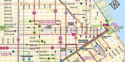 ماشین کابل خطوط San Francisco map